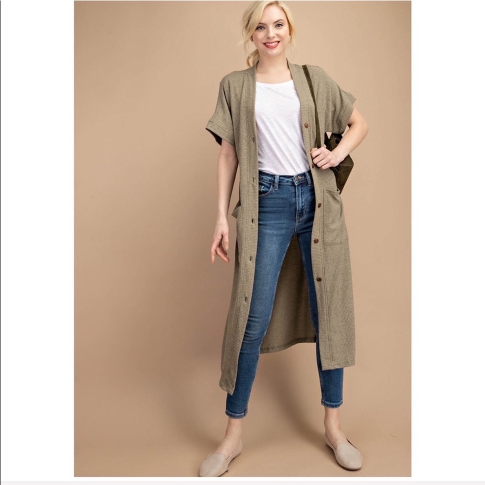 Two Tone Ribbed Button Down Cardigan
